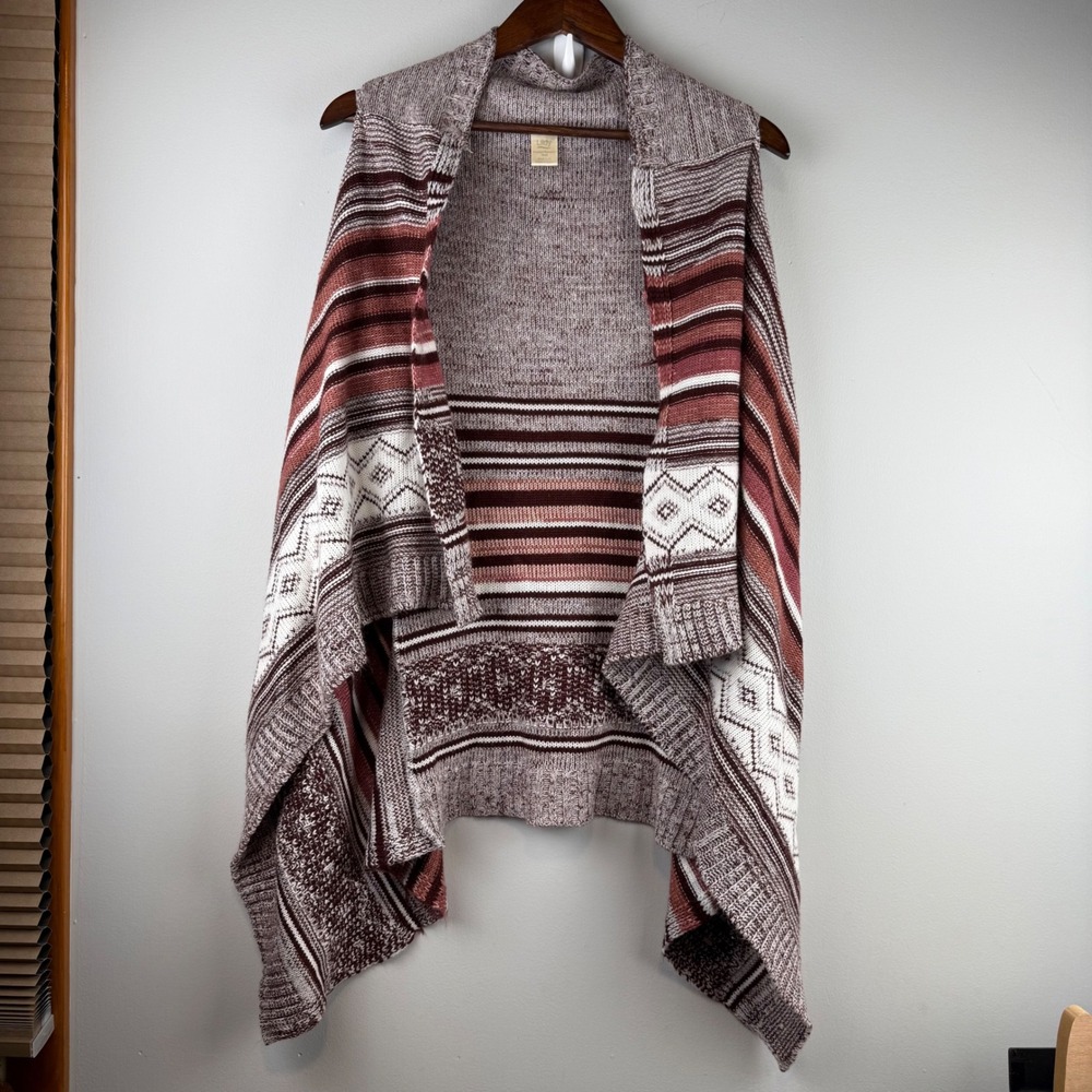 Womens Open Front Draped Sweater Vest L/XL Bohemian Southwestern Rustic Layering